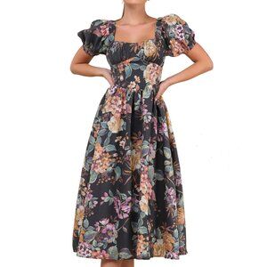 Lulus Adorable Tendencies Dark Grey Floral Puff Sleeve Midi Dress